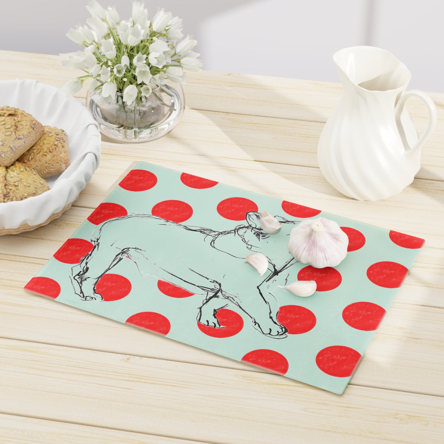 Glass Cutting Board Dot & Dog Board