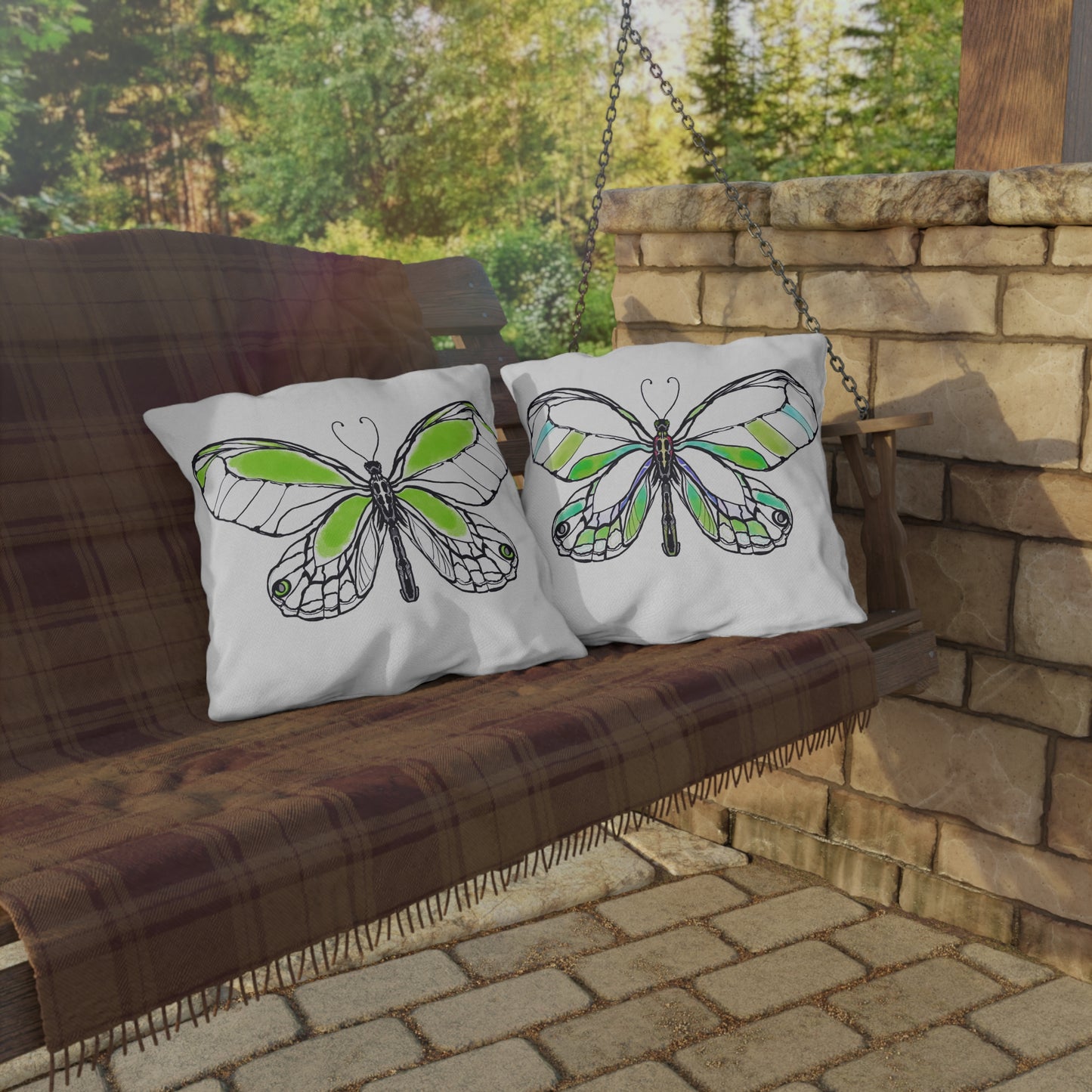 Outdoor Pillows Lulu Butterflies Green