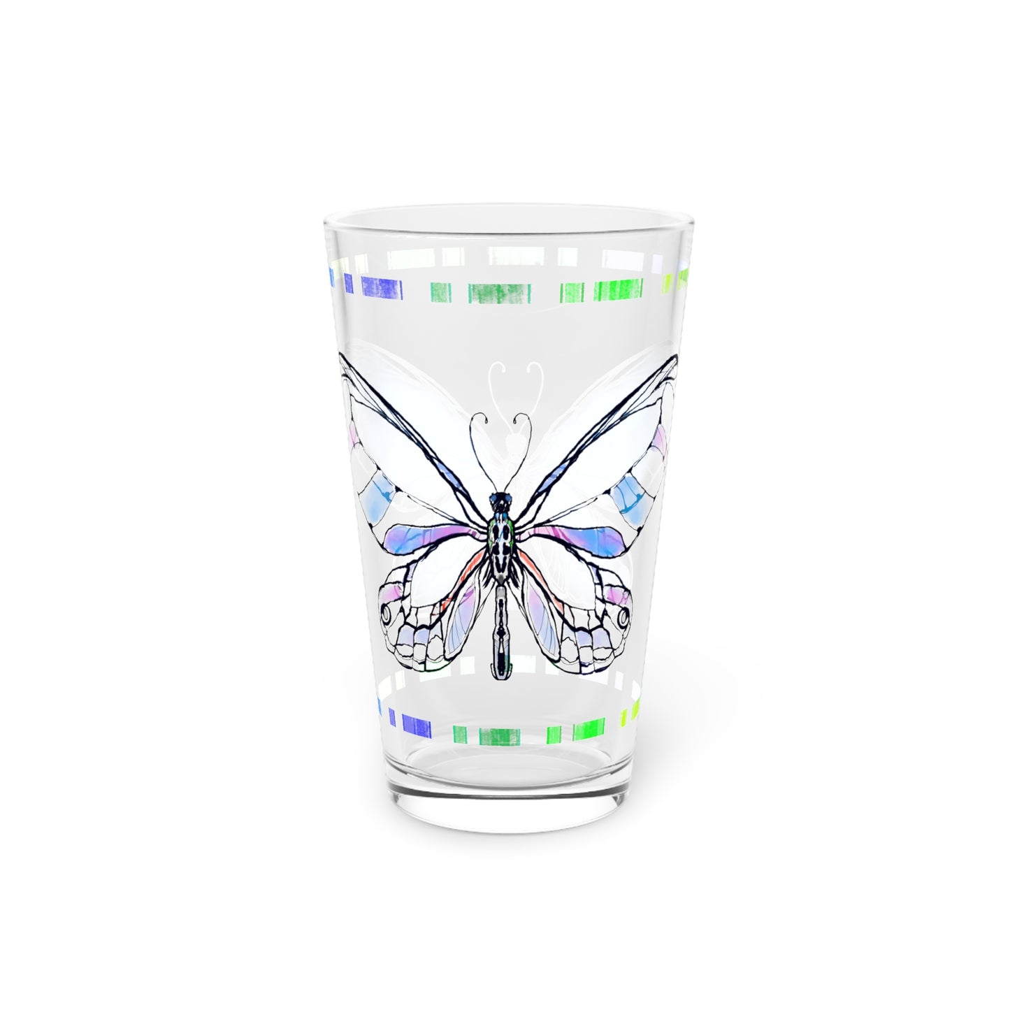 Butterfly Flutterstripe Pint Glass In Blue, 16oz
