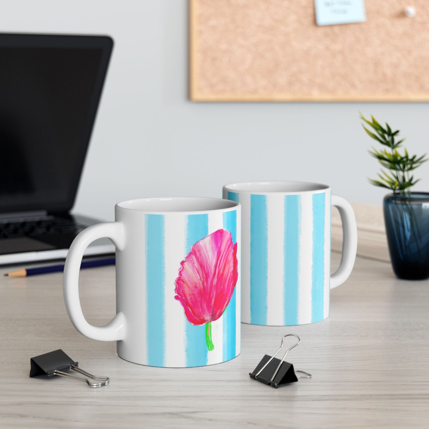 Dancing Tulips Mug Aqua Raspberry