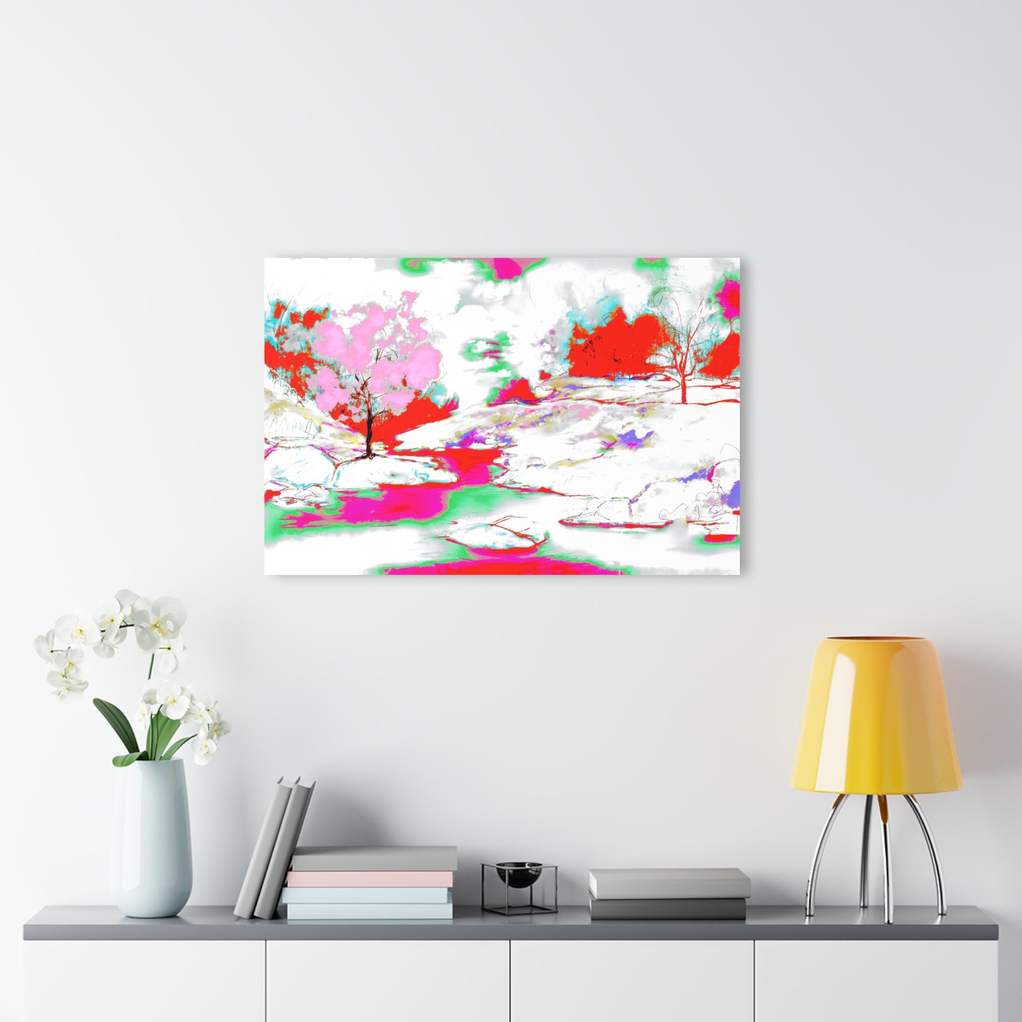 Joyful Landscapes Acrylic Print in Red and Pink (French Cleat Hanging)