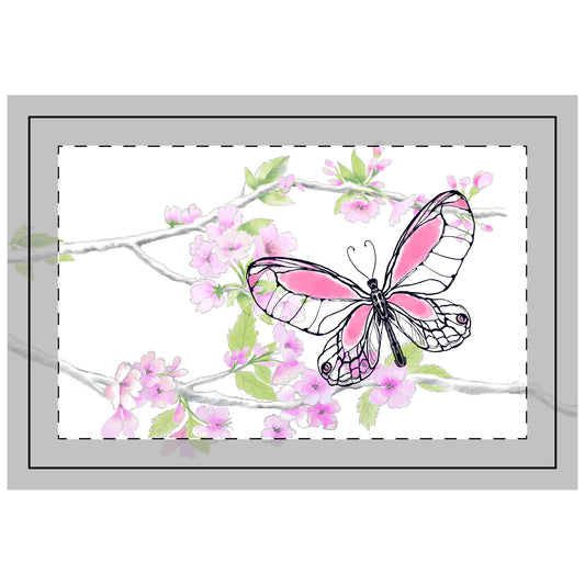 Butterfly Blossom Romp Quilted Placemat, Polyester, Pink, Fabric Background Bright White, #4