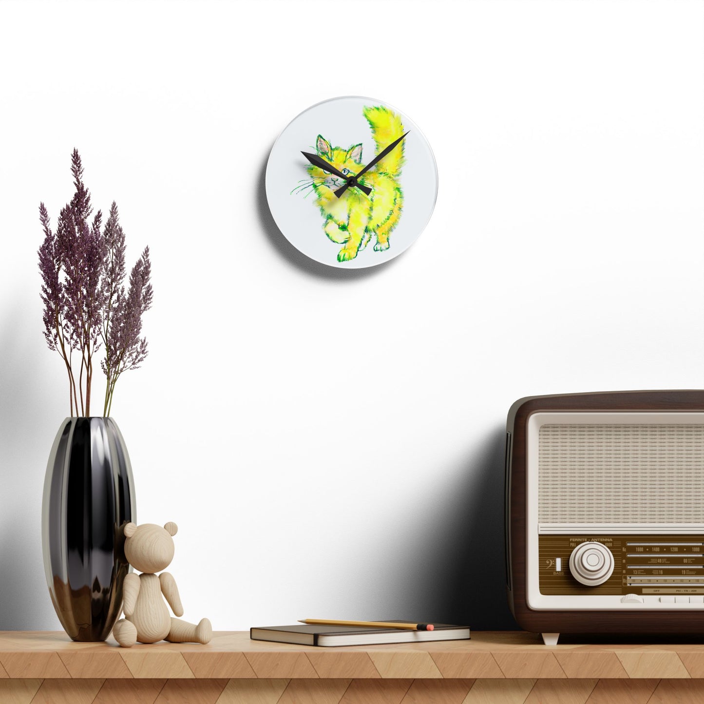 Colorful Cats & Dogs Wall Clock in Yellow