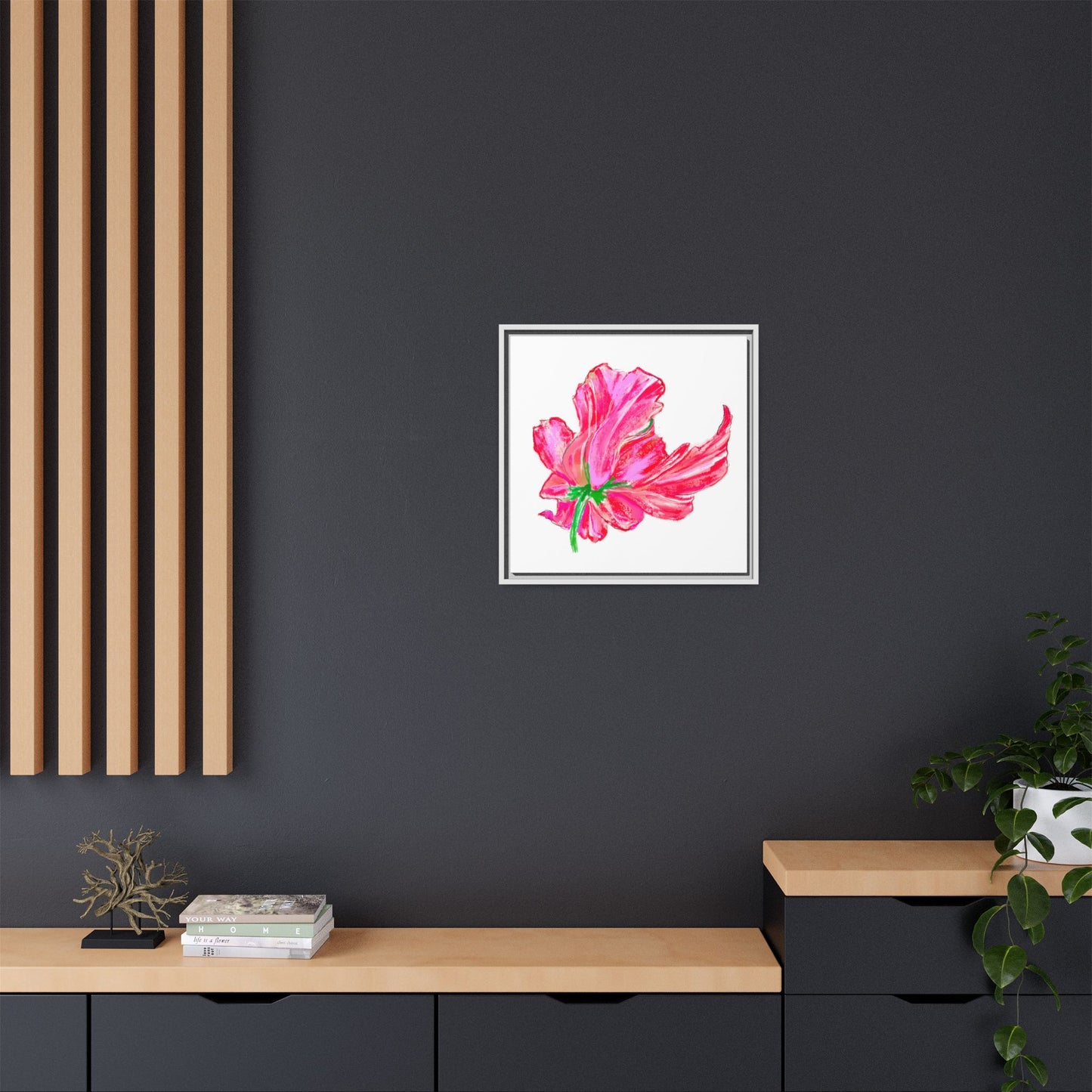 Wall Art Dancing Tulips Matte Canvas, Framed (Multi-color) Pink Red