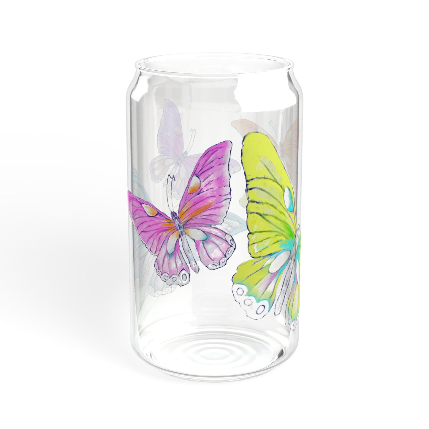 Butterfly Swing, Largest Butterfly is Greenish Yellow, Sipper Glass, 16oz, Choose With or Without lid