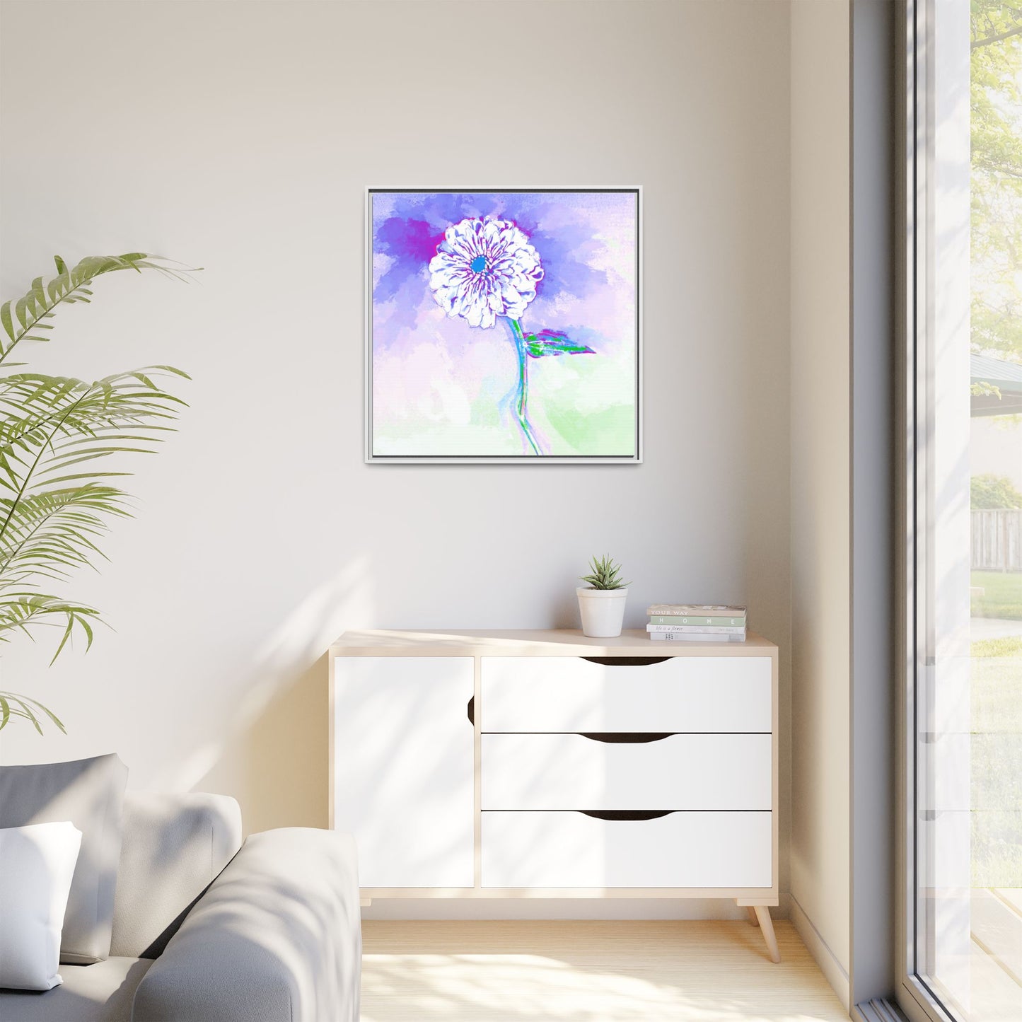 Zinnia Color Splash Matte Canvas Purple Framed