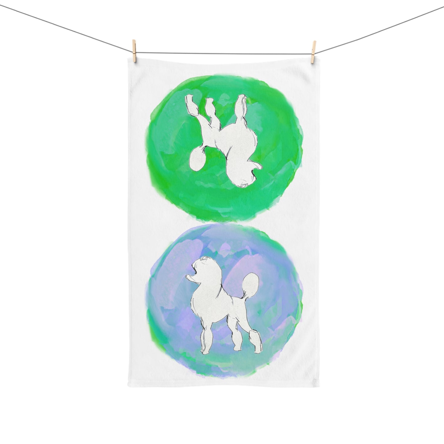 Dogi Fun Circles and Poodles Hand Towel in Green and Lilac