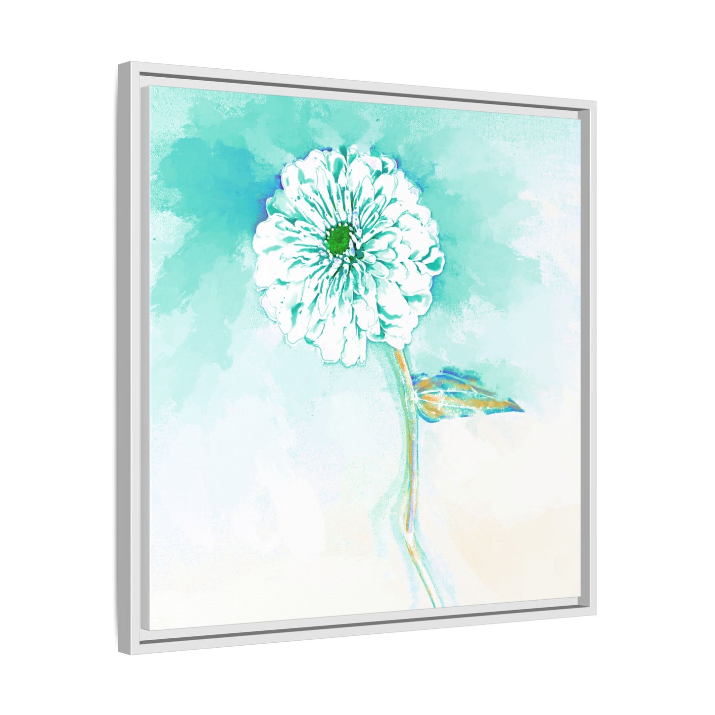 Zinnia Color Splash Matte Canvas Green Aqua Framed
