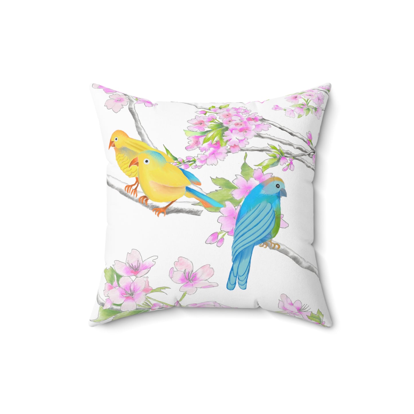 Cherry Chirp Spun Polyester Square Pillow, Multi-color Birds