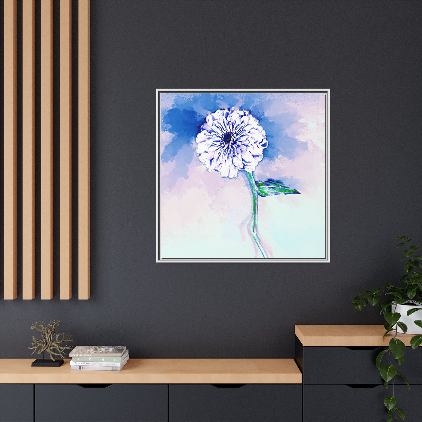 Zinnia Color Splash Matte Canvas Blue Framed
