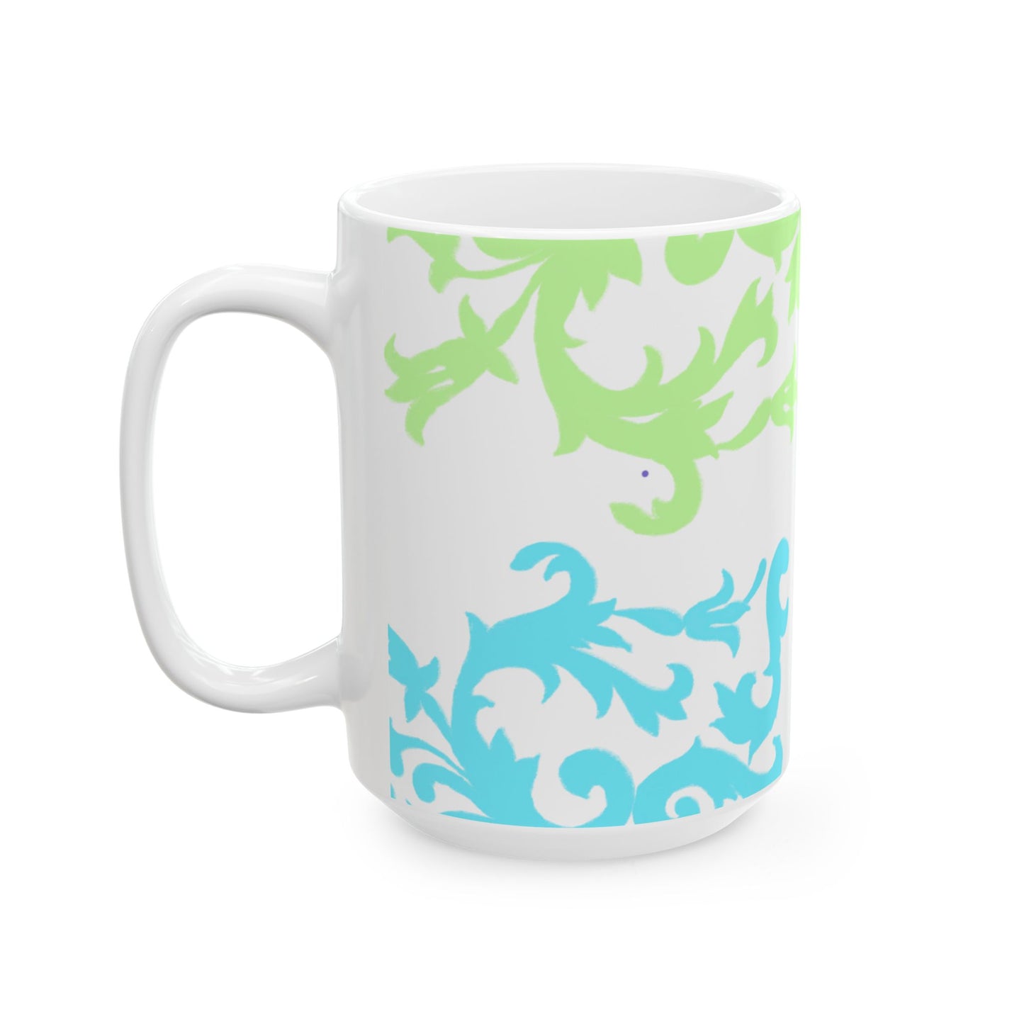 Scrollwork Ceramic Mug Green Aqua