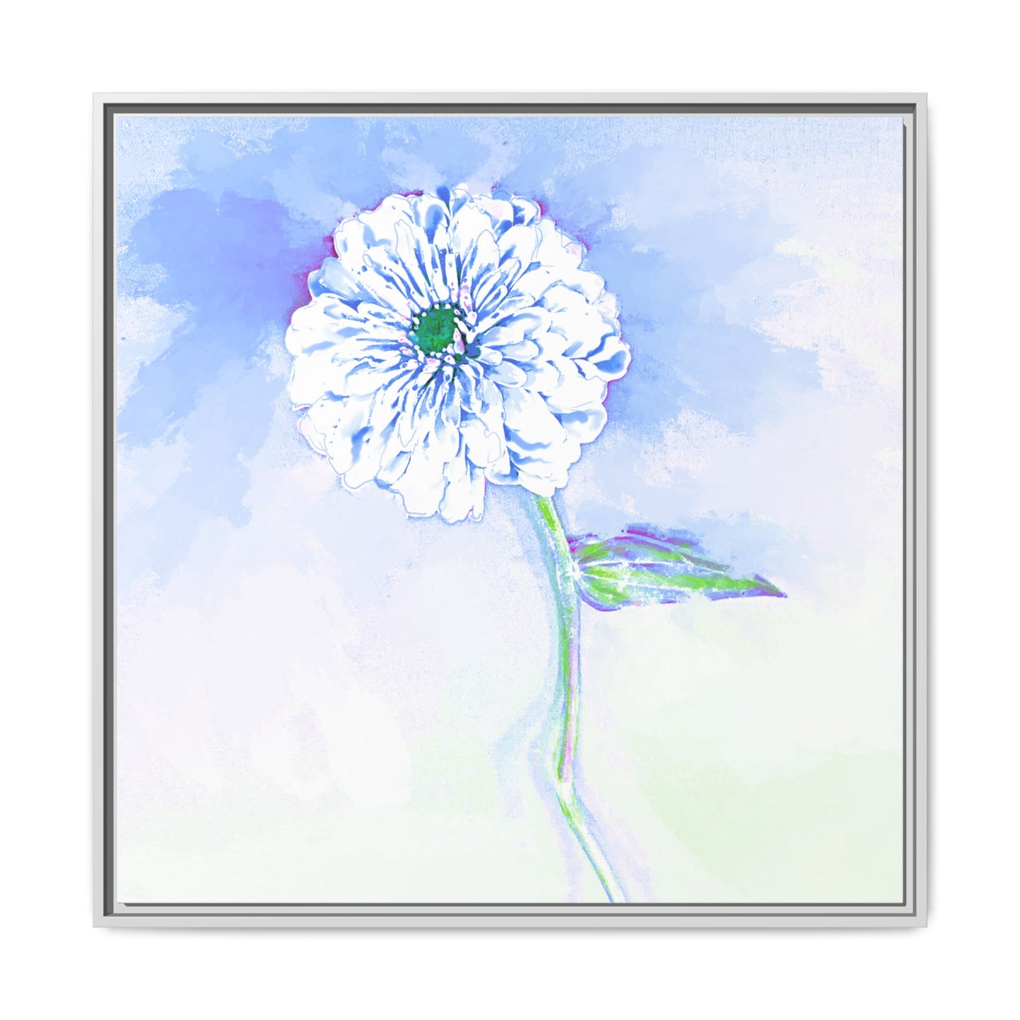 Zinnia Color Splash Matte Canvas Soft Blue Framed