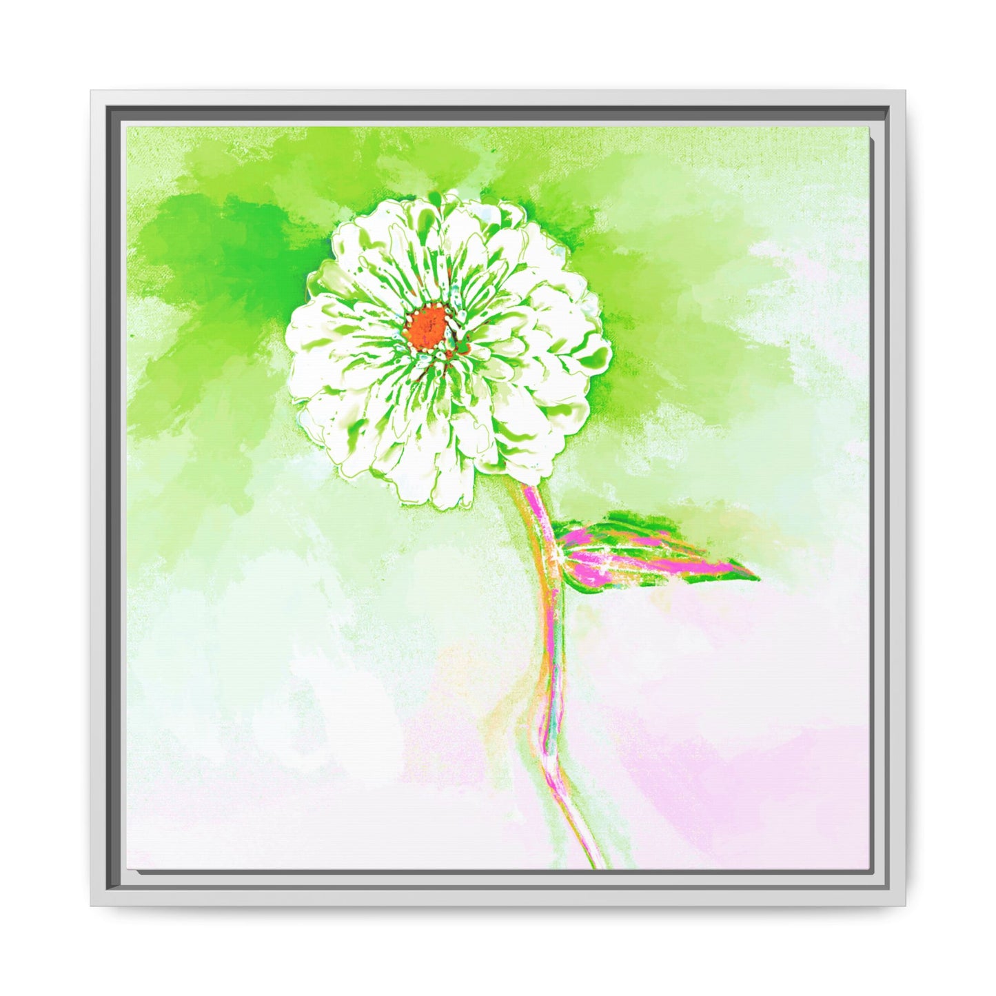 Zinnia Color Splash Matte Canvas Yellow Green Framed