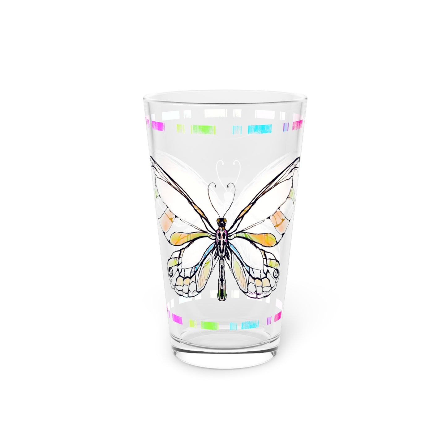 Butterfly Flutterstripe Pint Glass In Orange, 16oz