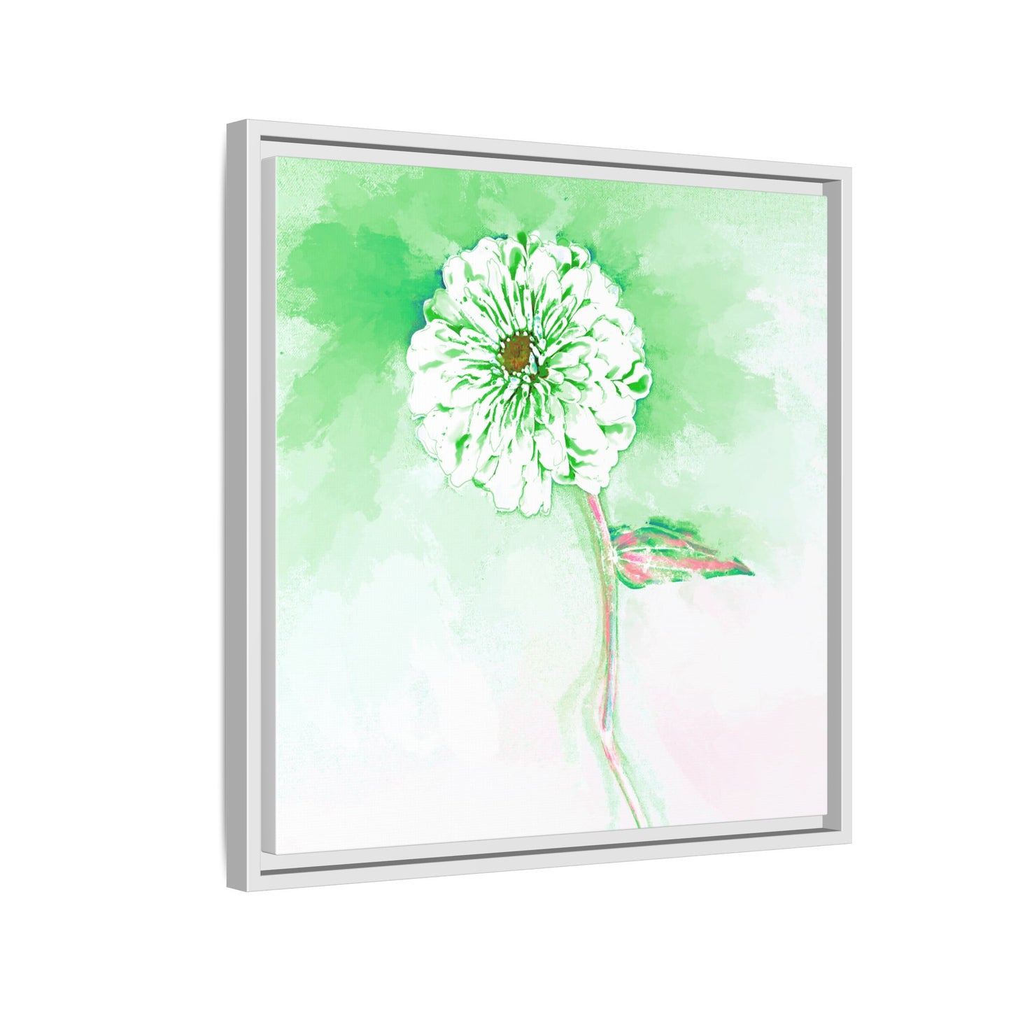 Zinnia Color Splash Matte Canvas Soft Green Framed