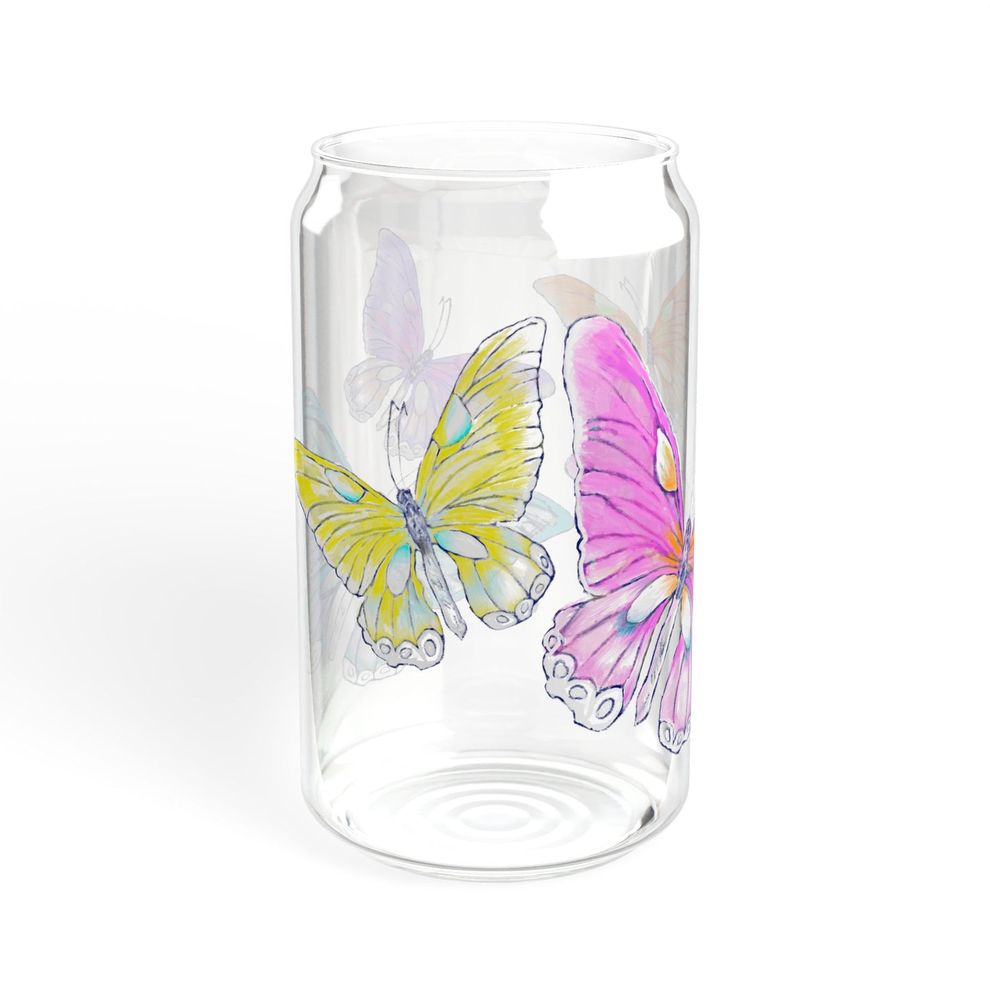 Butterfly Swing, Largest Butterfly is Pink, Sipper Glass, 16oz Choose With or Without lid