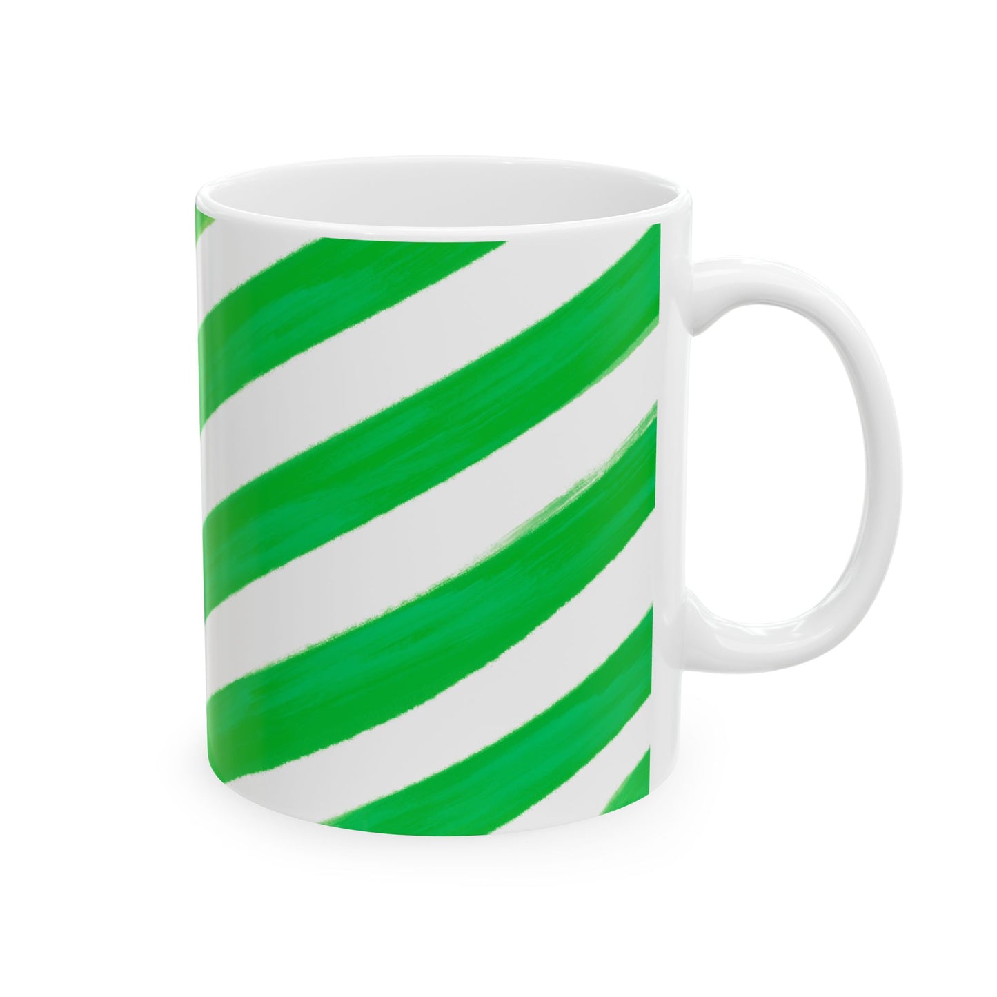 Diagonal Stripe Ceramic Mug in Commercial Green, 11oz