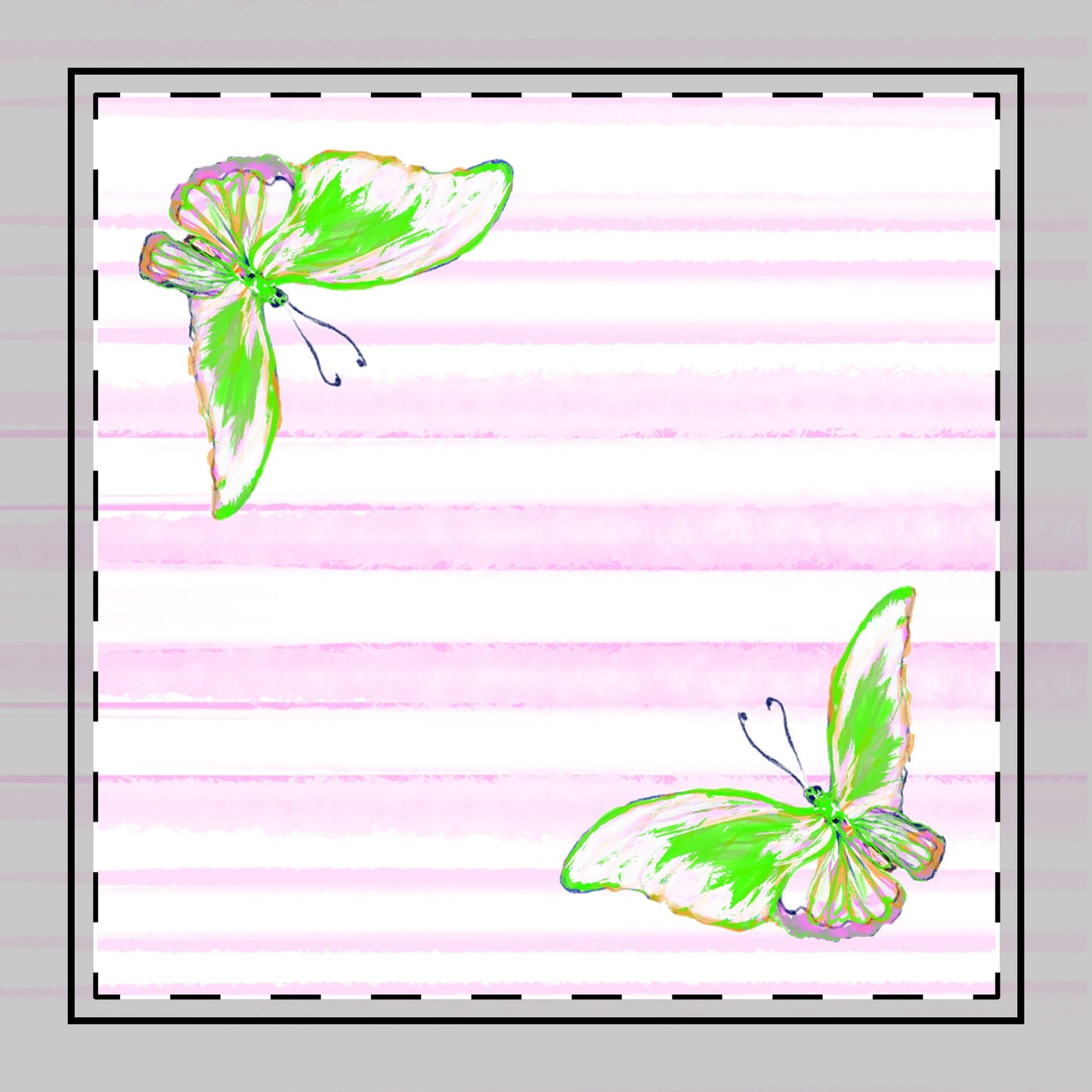 Butterfly Blossom Whirl Cotton Twill Napkin, Green, Fabric Background Creamy White, #5
