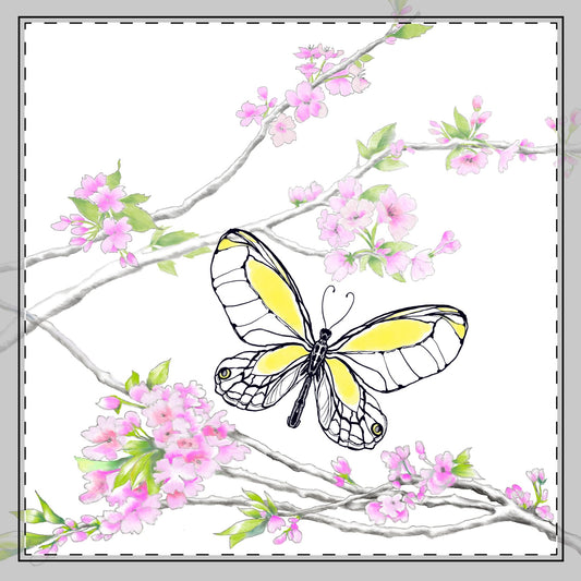 Butterfly Blossom Romp Cotton Twill Napkin ,Yellow, Fabric Background Creamy White, #10