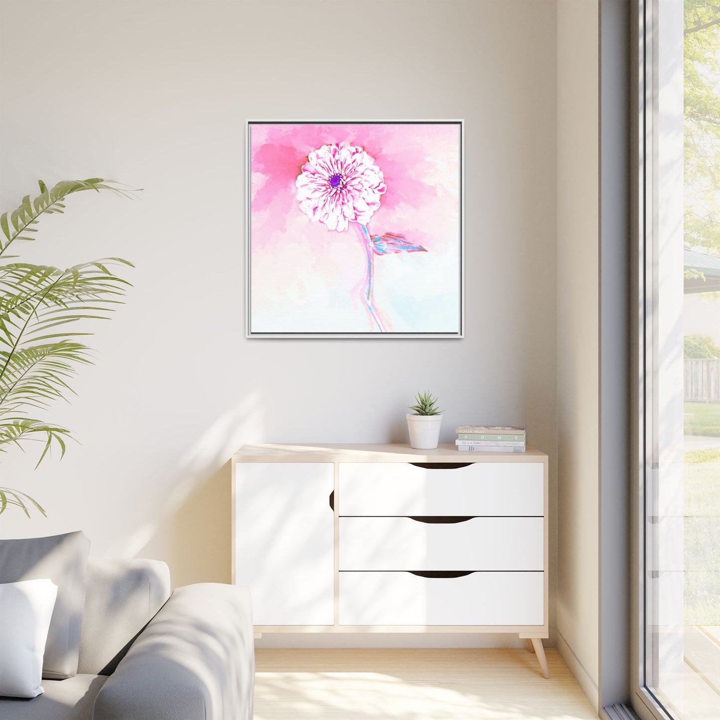 Zinnia Color Splash Matte Canvas Light Pink Framed