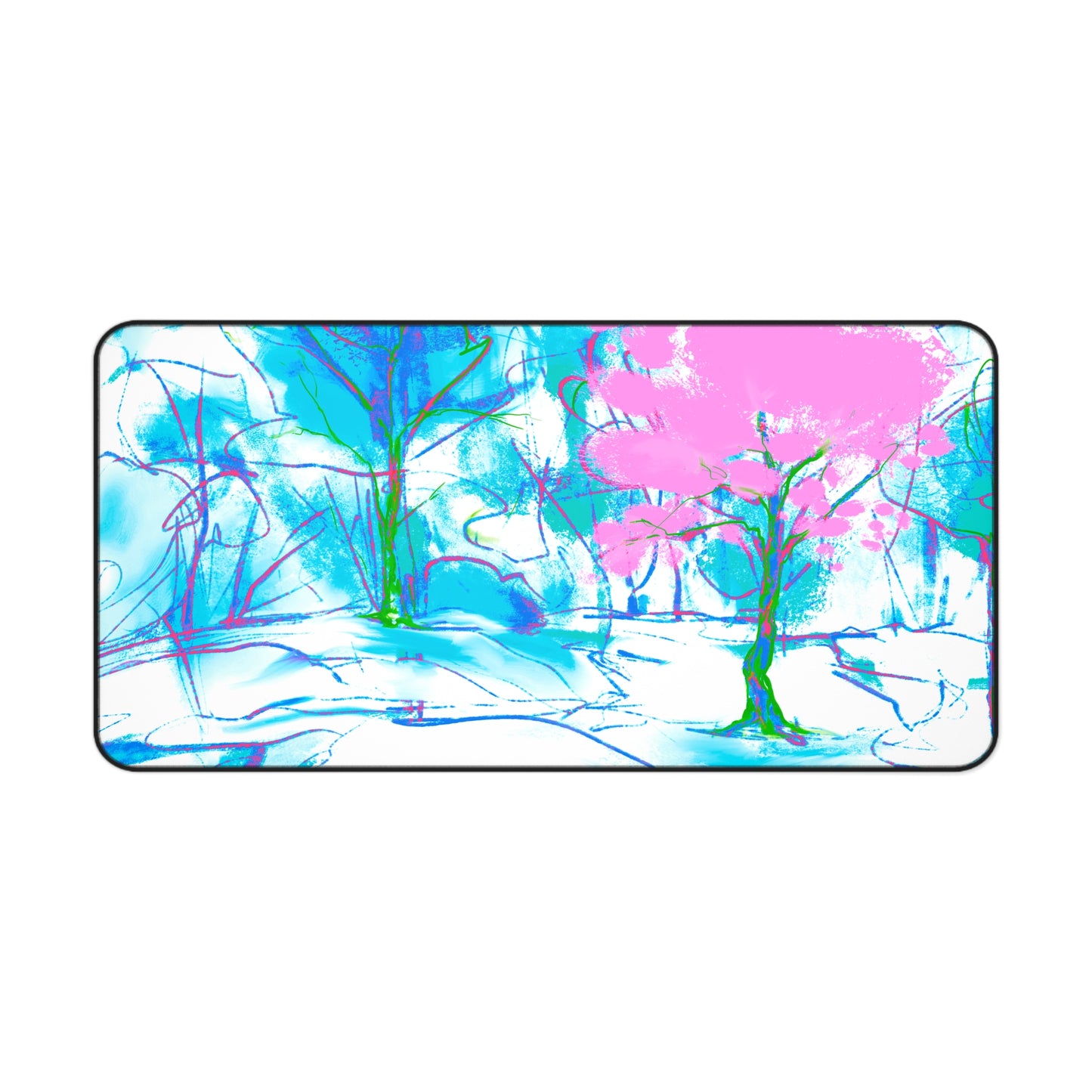 Joyful Landscapes Desk Mat, Pink, Green, and Periwinkle