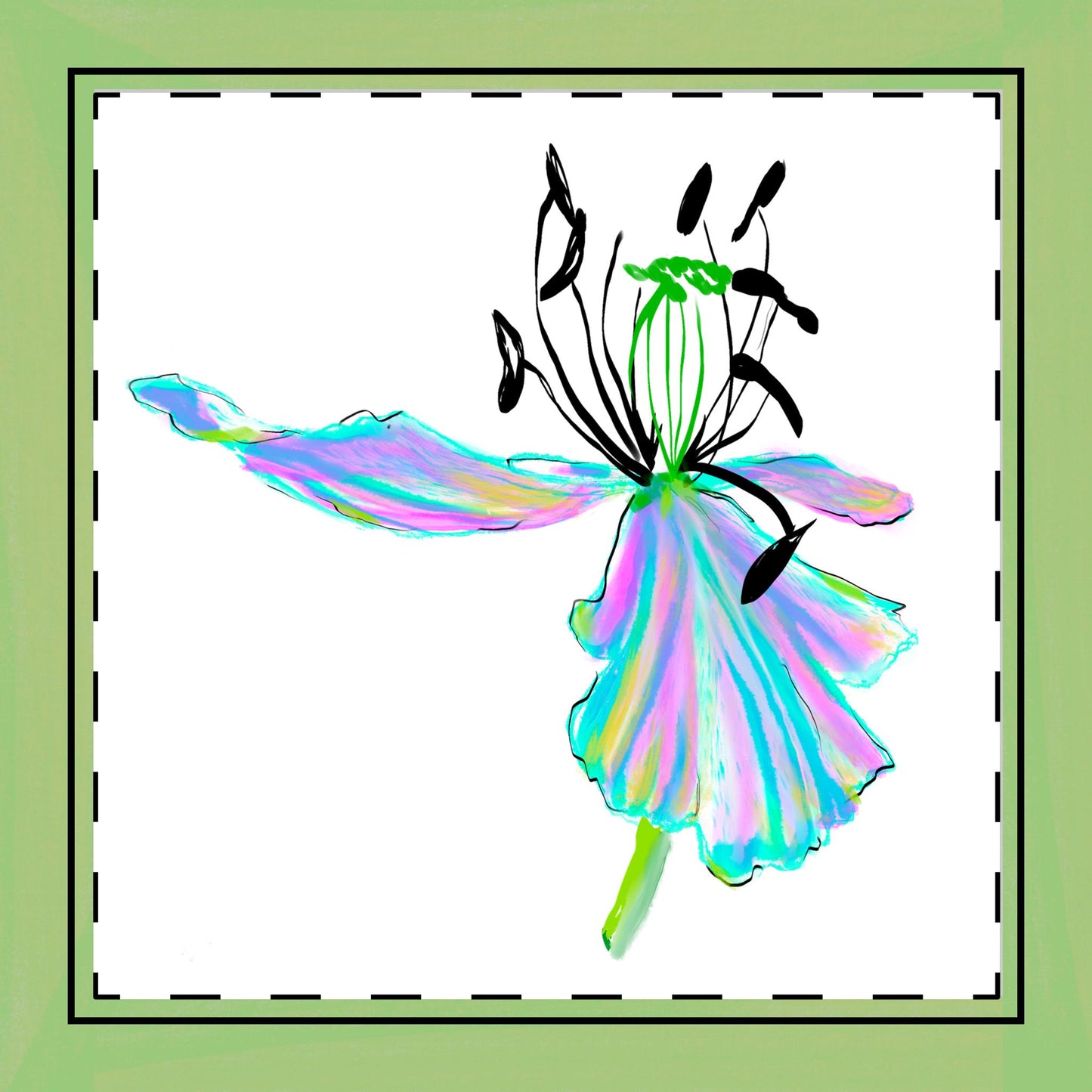 Tulip Love Poly Twill Napkin Spring Green border