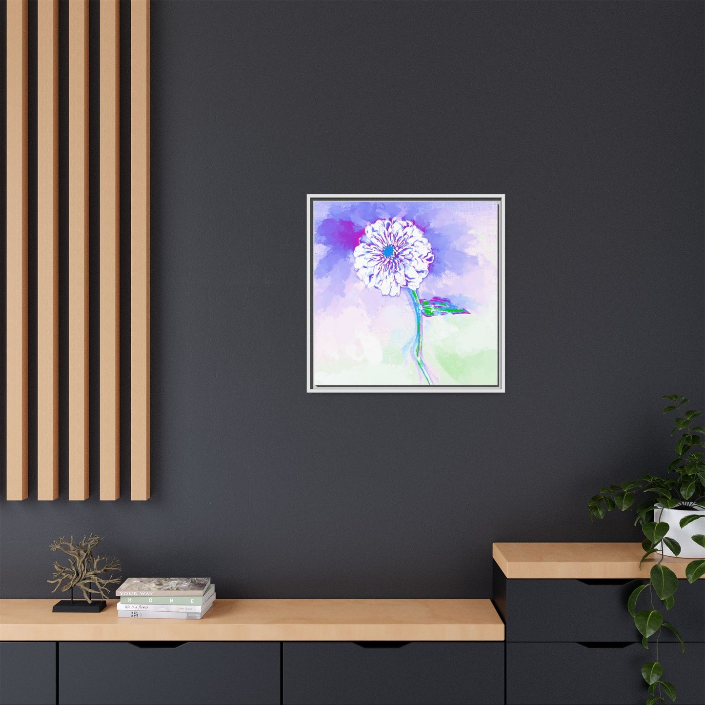 Zinnia Color Splash Matte Canvas Purple Framed