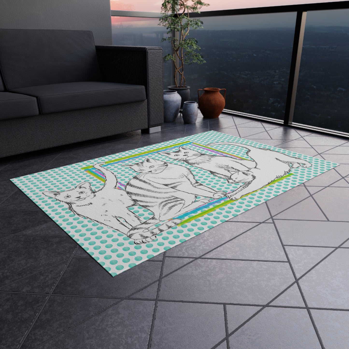 Kitty Fun indoor/Outdoor Rug aqua