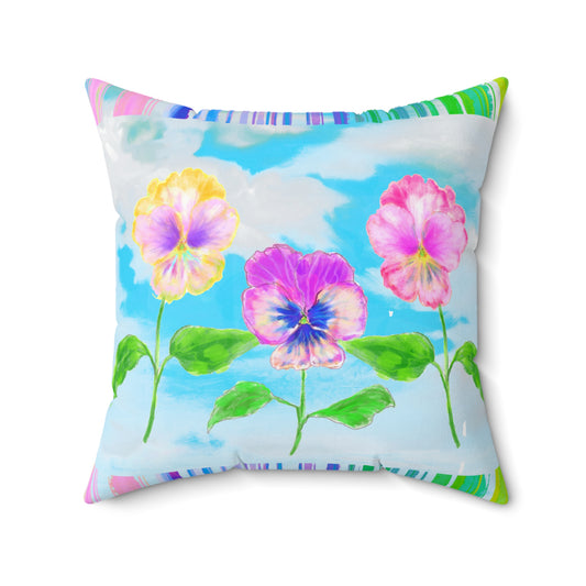 Flower Fun Pansy Polyester Square Pillow