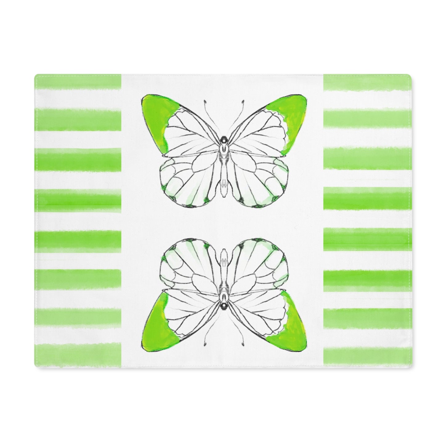 Butterfly Chroma Stripes Cotton Twill Placemat, Yellow/Green, (Fabric Background Creamy White )