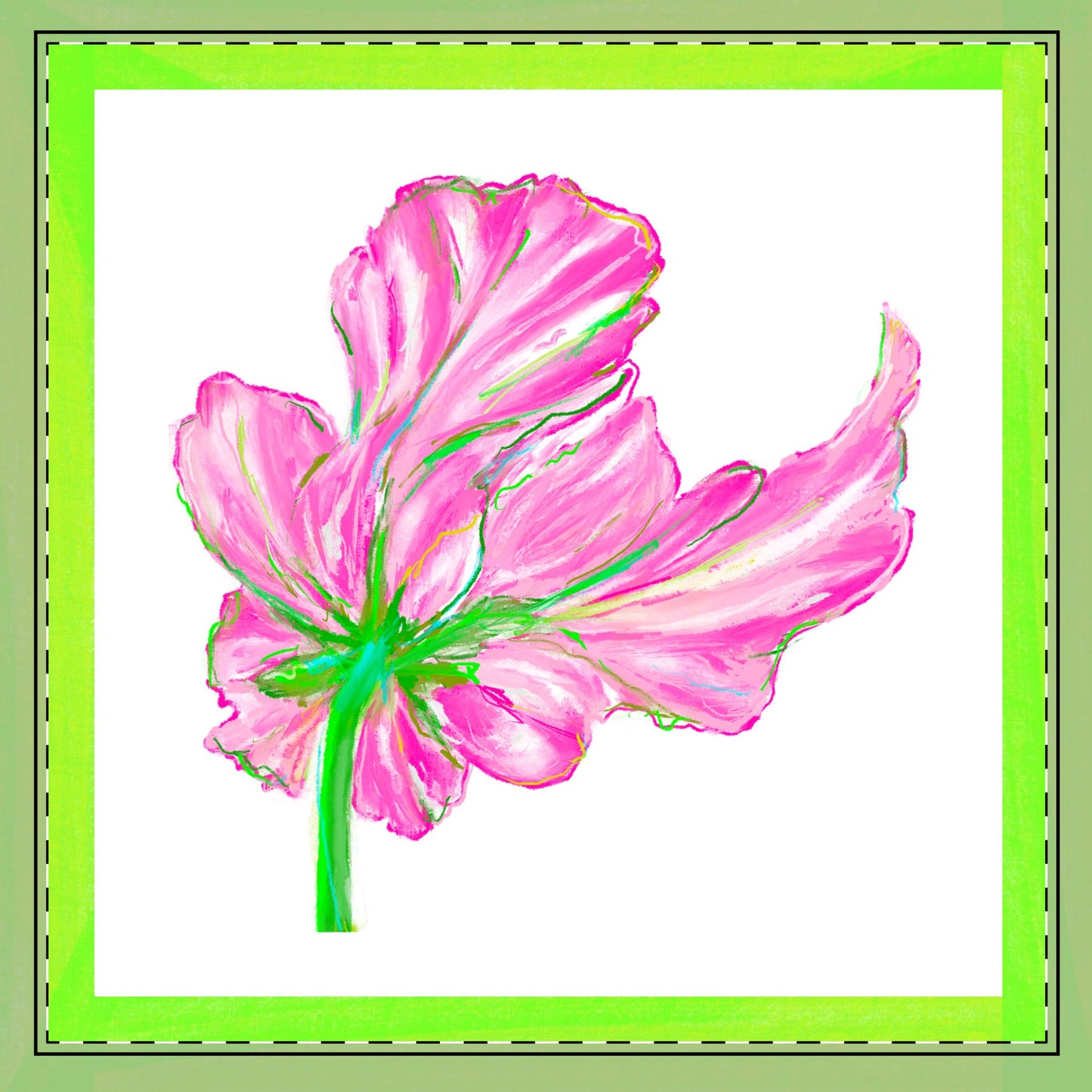 Tulip Love Poly Twill Napkin Spring Green border