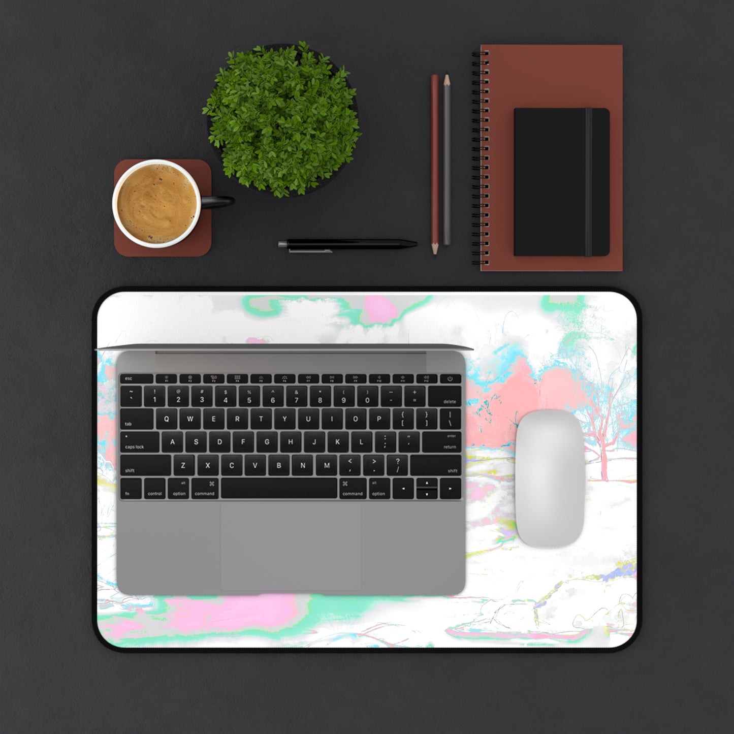 Joyful Landscapes Desk Mat, Soft Pink, Green