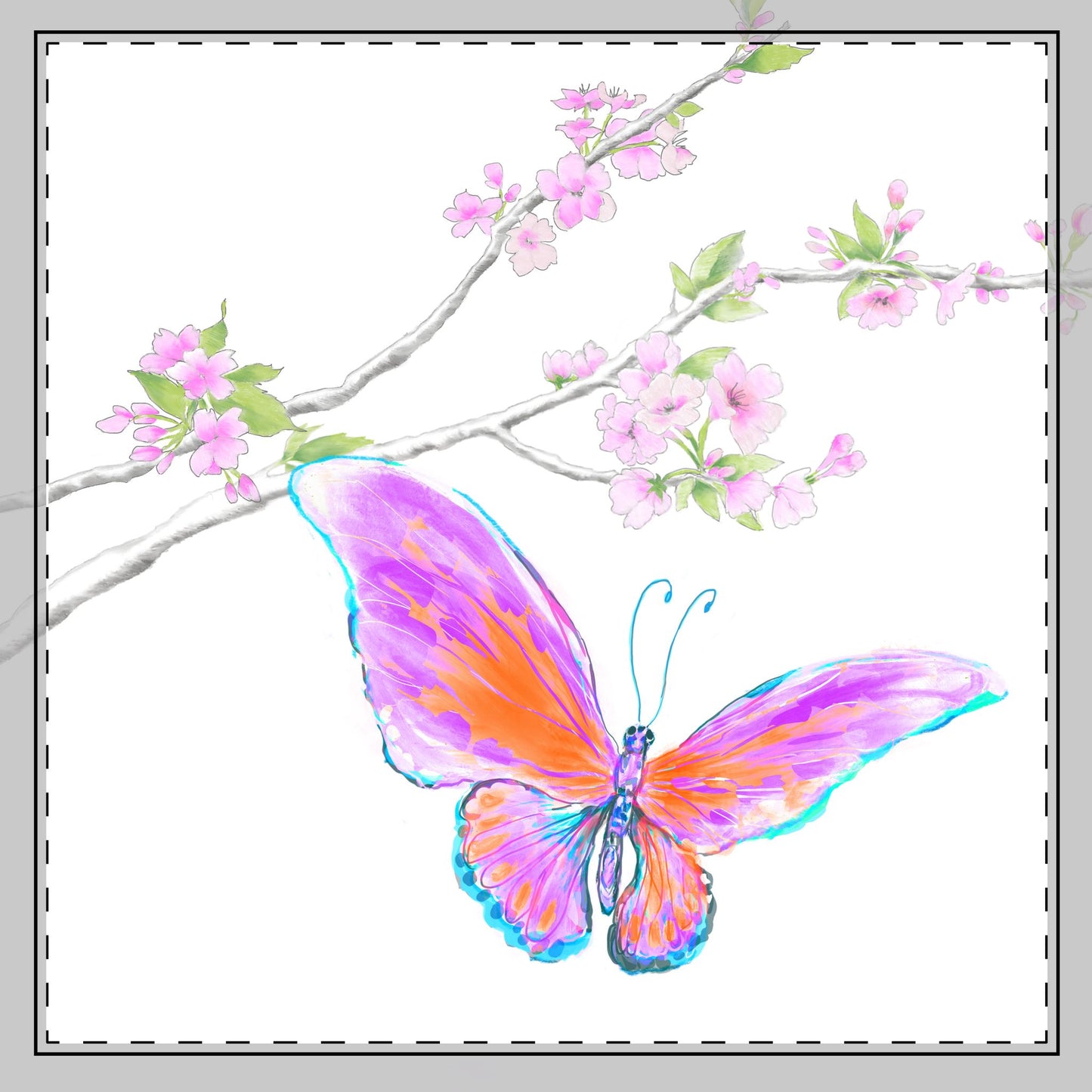 Butterfly Blossoms Glide Cotton Twill Napkin in Orange & Purple, Creamier White, # 10
