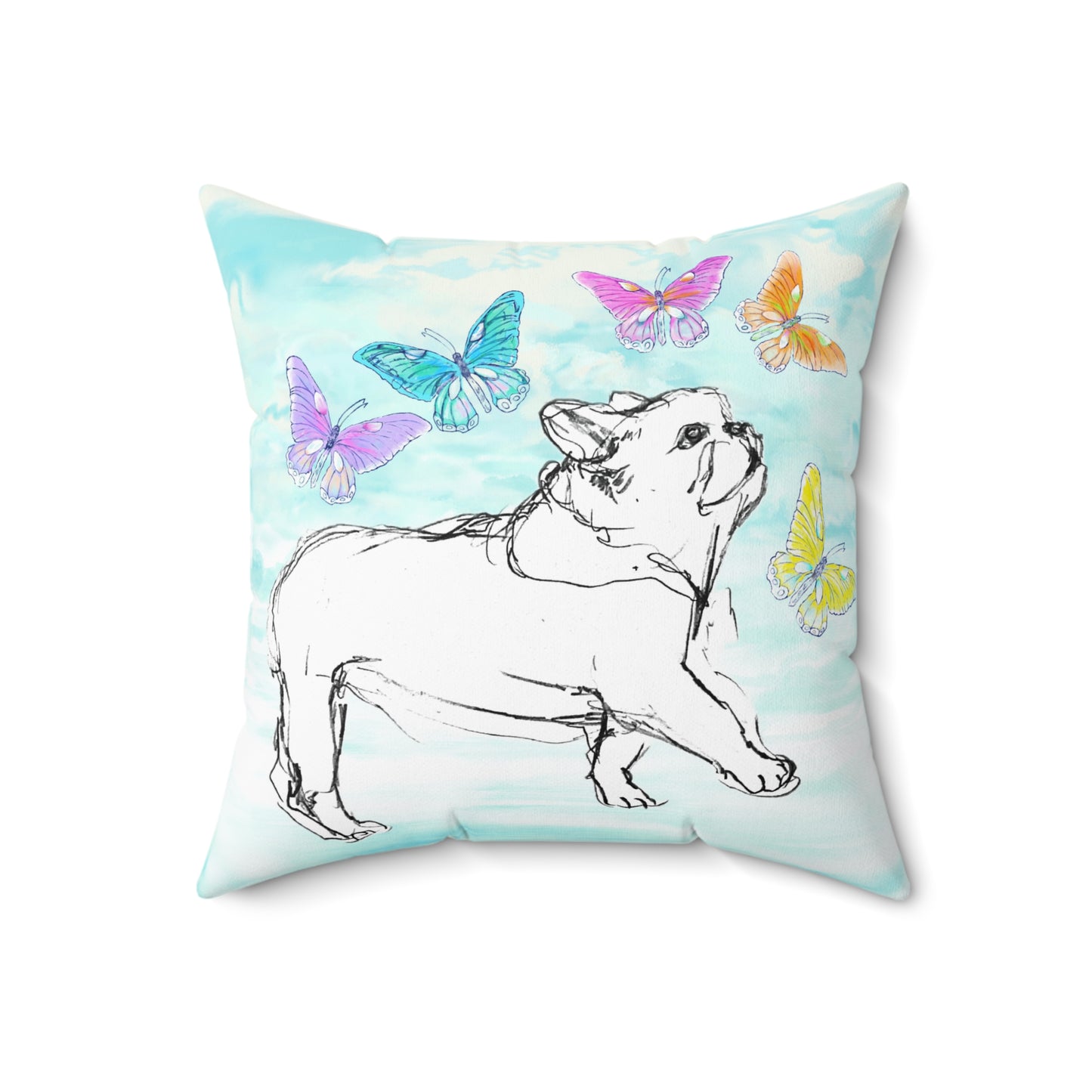 Dogi Butterfly Flutter Spun Polyester Square Pillow Bulldog