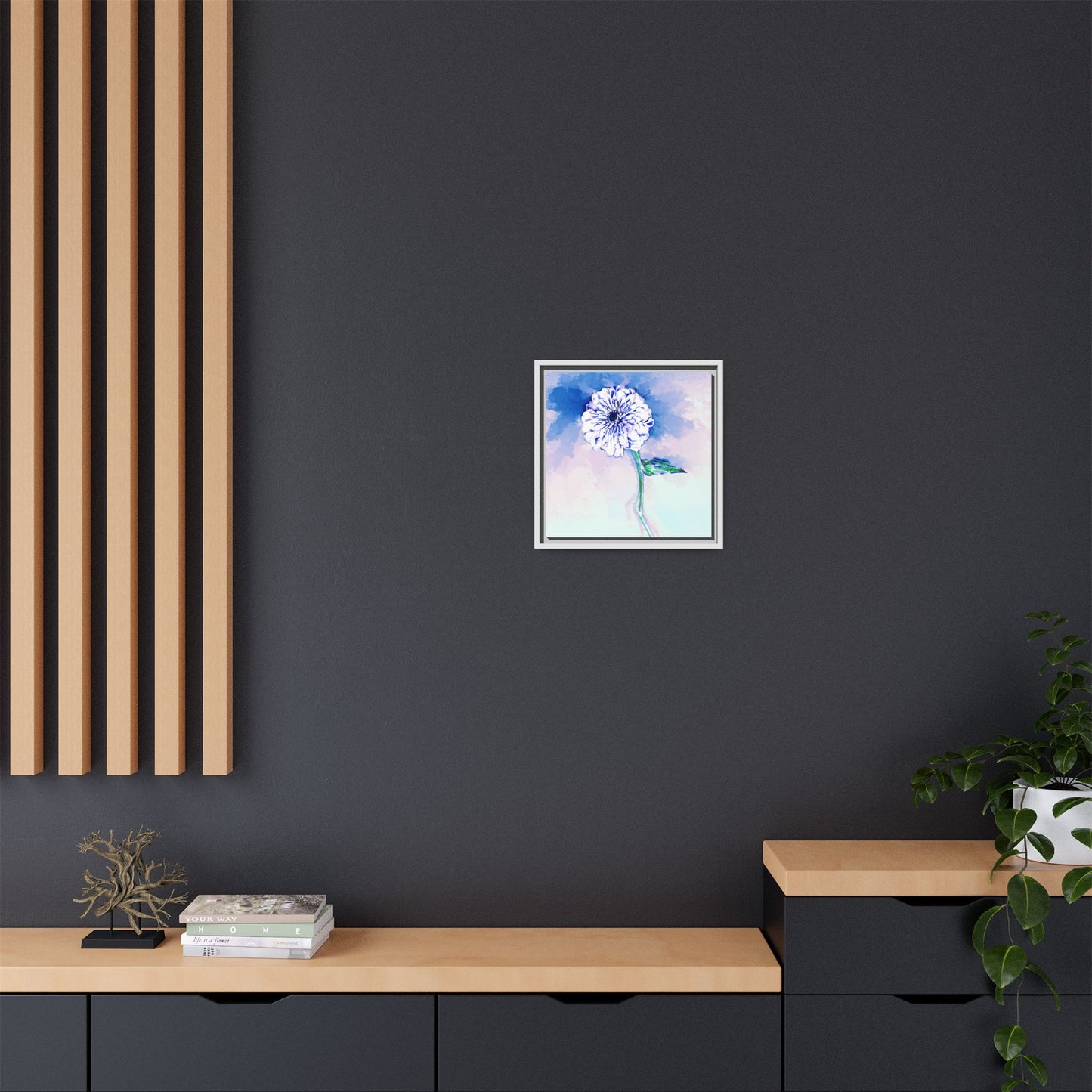 Zinnia Color Splash Matte Canvas Blue Framed