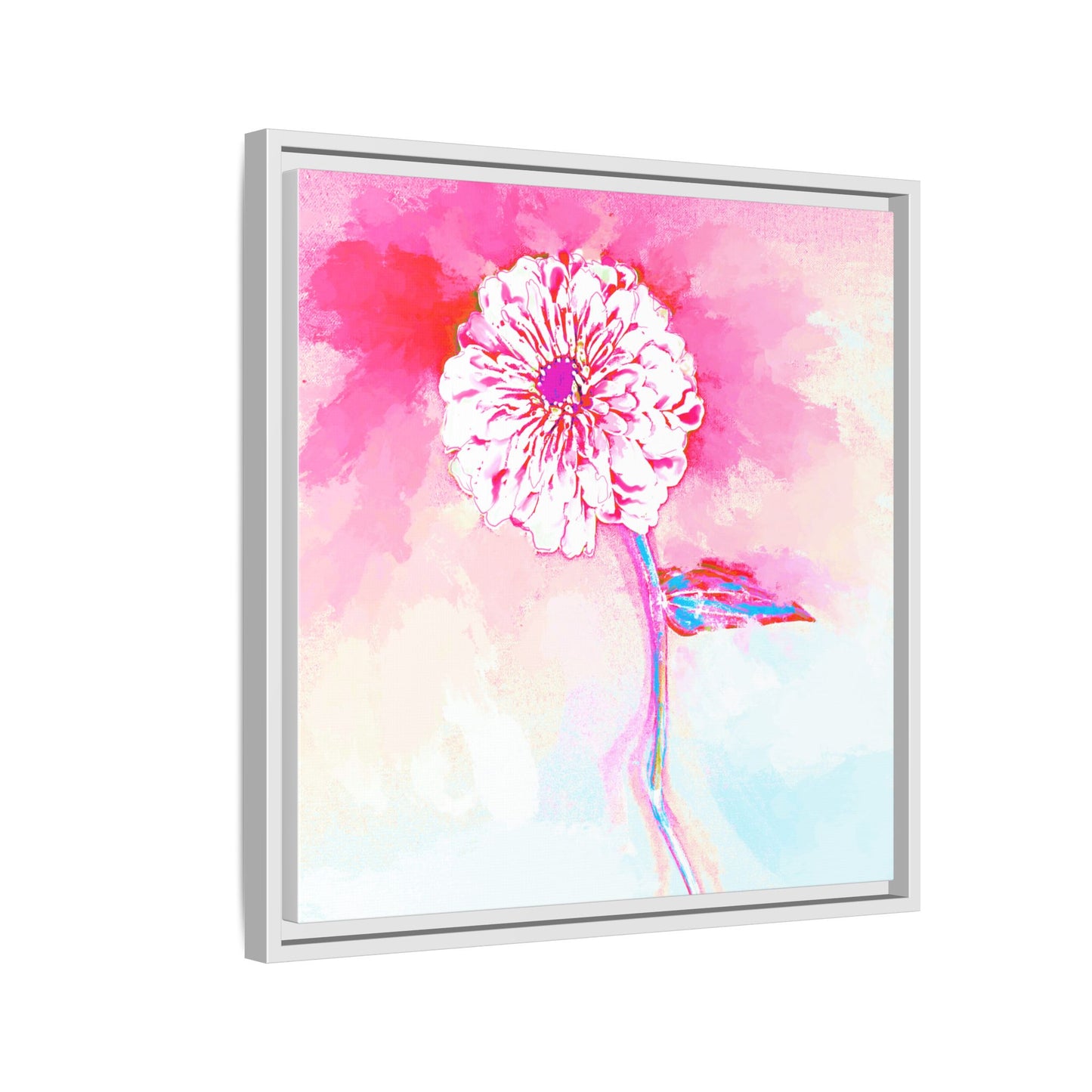 Zinnia Color Splash Matte Canvas Pink Framed