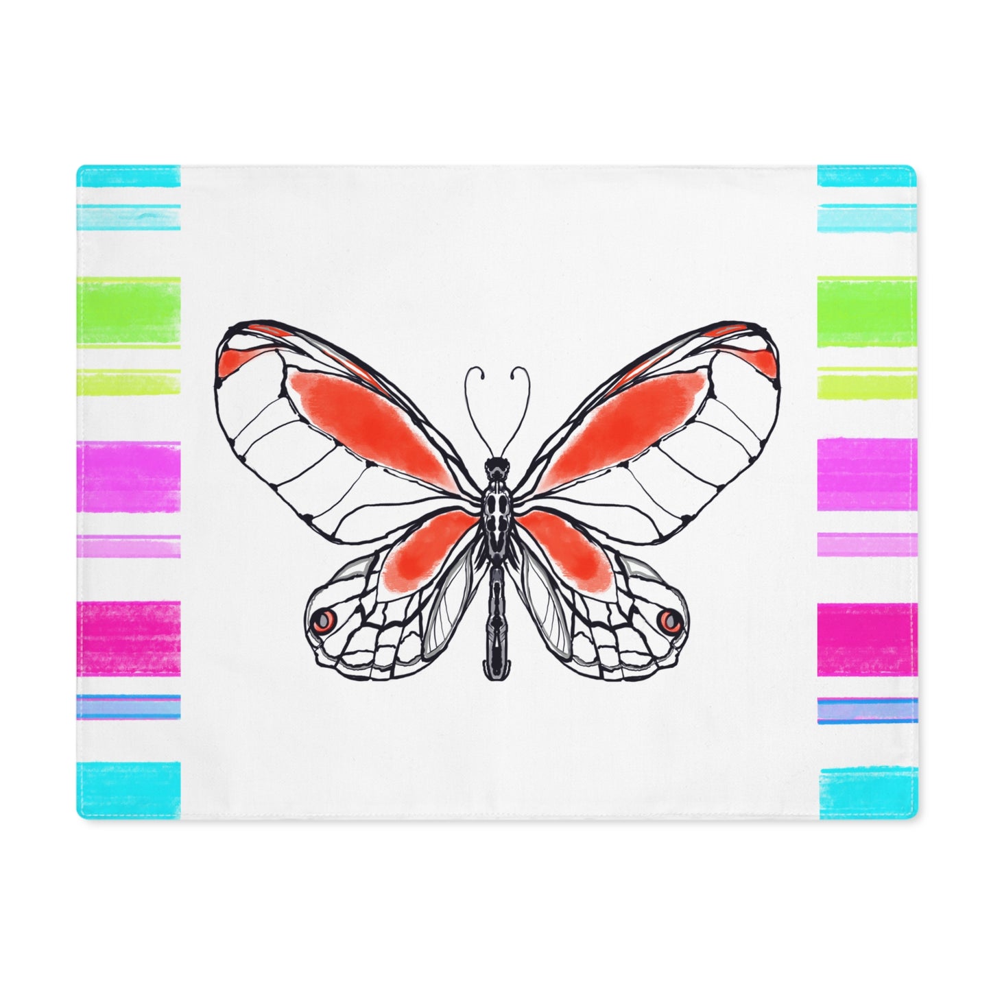 Butterfly Flutterstripe Placemat in Red with Multi-color Stripe Border (1 pc) cotton
