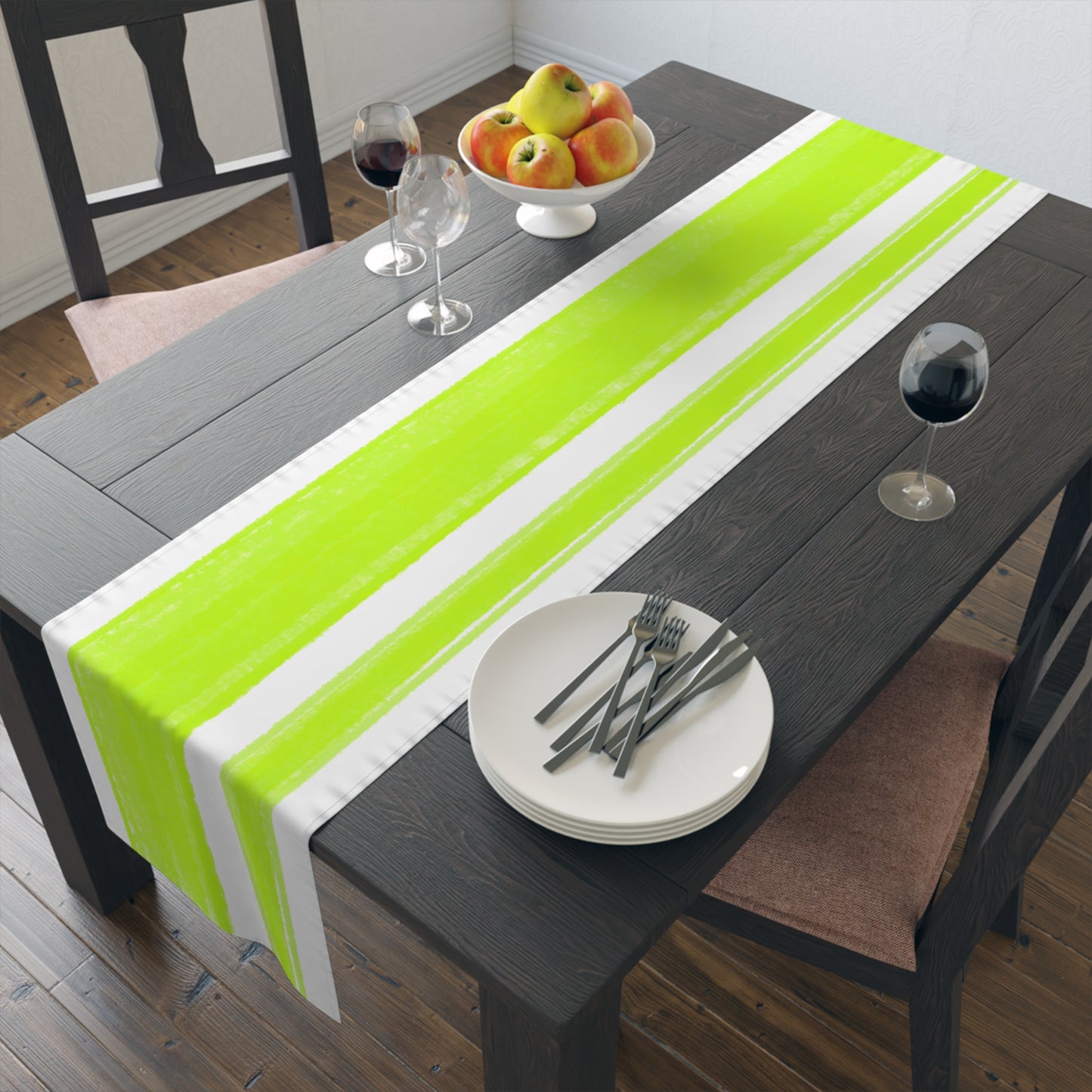 Mega Stripe Table Runner (Cotton Creamy White, Poly Bright White), Spring Green