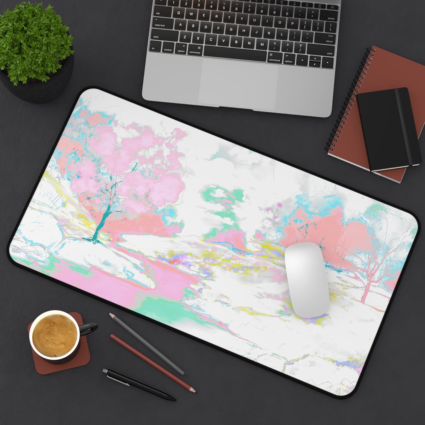 Joyful Landscapes Desk Mat, Soft Pink, Green