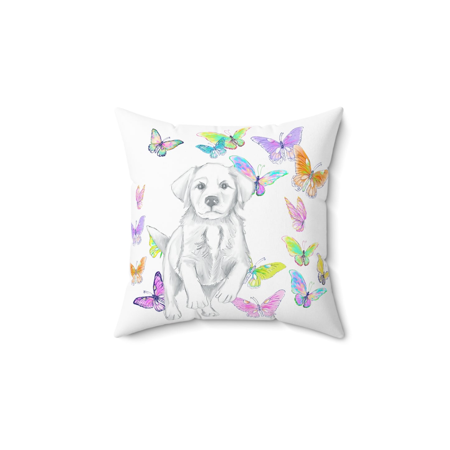 Dogi Butterfly Flutter Spun Polyester Square Pillow. Multi-Color Butterflies