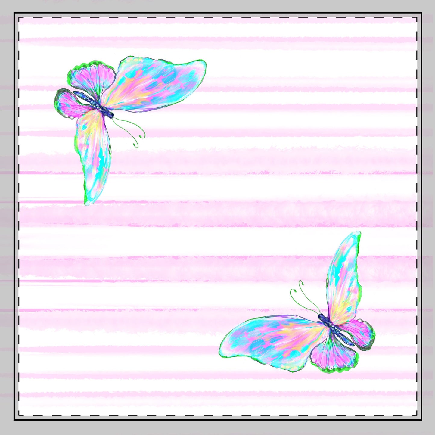 Butterfly Blossom Whirl Cotton Twill Napkin, Blue/Pink, Fabric Background Creamy White, #4