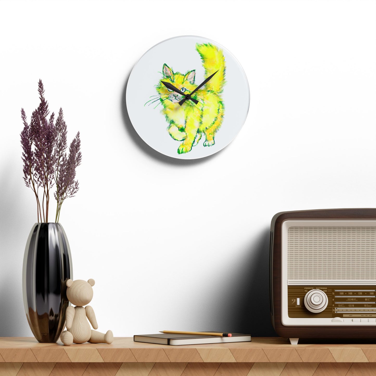 Colorful Cats & Dogs Wall Clock in Yellow