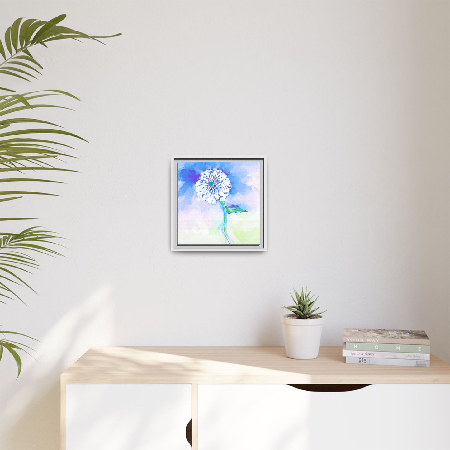 Zinnia Color Splash Matte Canvas Ultramarine Framed