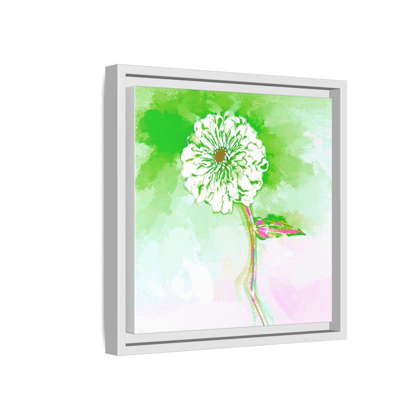 Zinnia Color Splash Matte Canvas Grass Green Framed