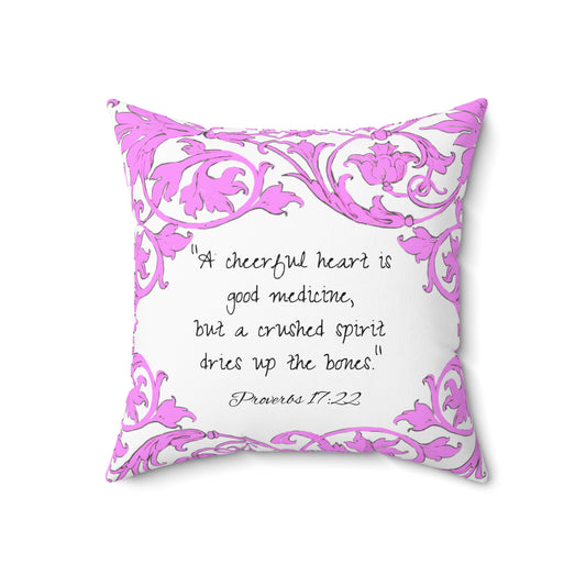 Scrollwork Polyester Square Pillow "A cheerful heart..."