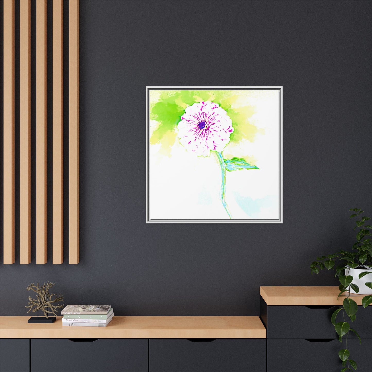 Zinnia Color Splash Matte Canvas Yellow Framed