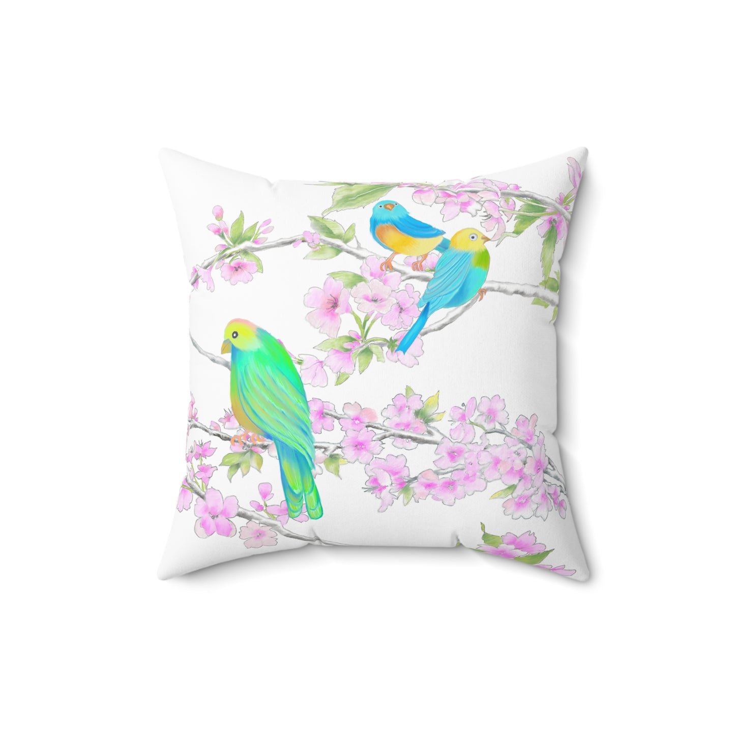 Cherry Chirp Spun Polyester Square Pillow, Multi-color Birds