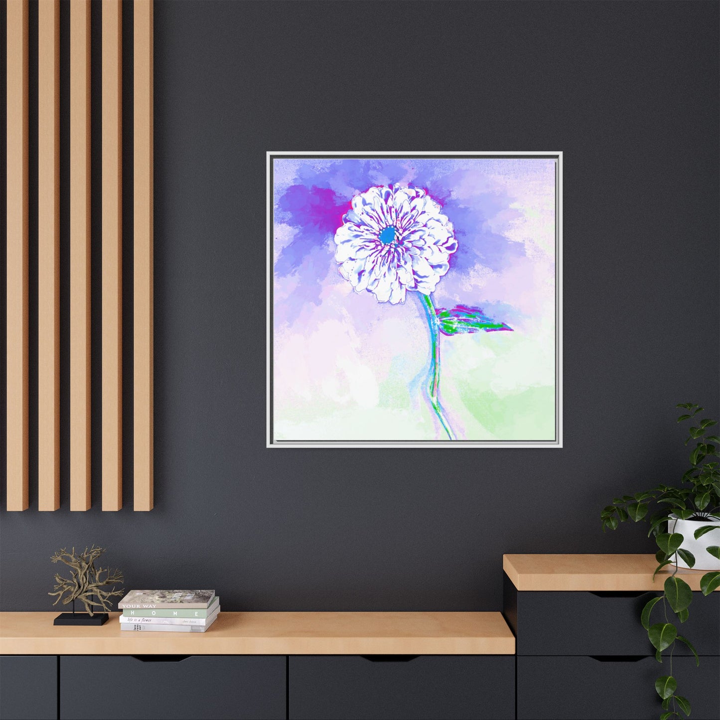 Zinnia Color Splash Matte Canvas Purple Framed
