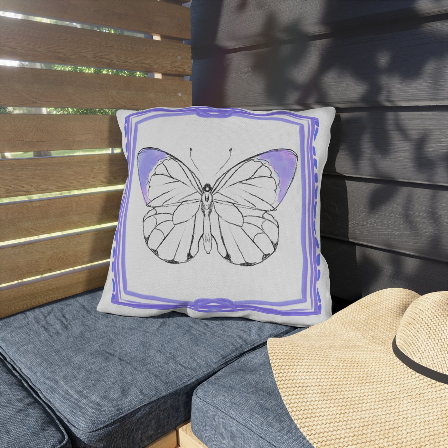 Chroma Outdoor Pillow Lilac "Our hearts are restless..."