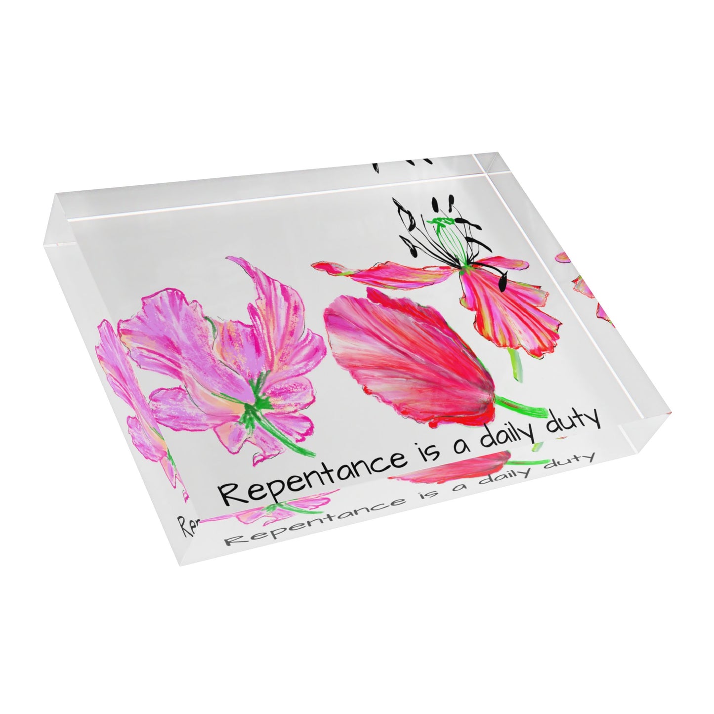Art Decor Dancing Tulips Acrylic Art Block 3 Red-Pink Tulip Repentance is a daily duty